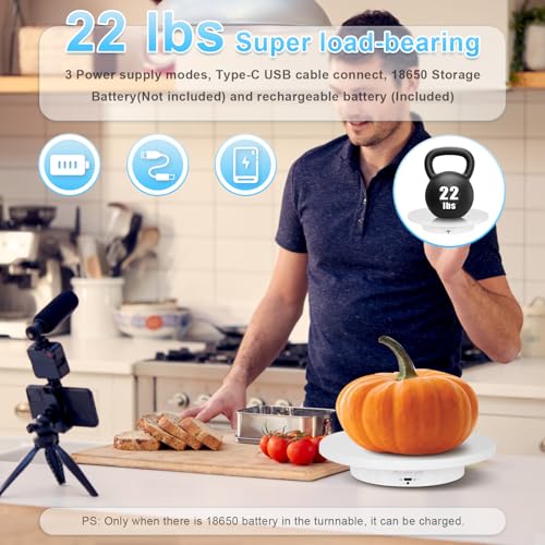 Remote Motorized Rotating Display Stand, Electric Rotating Platform with 5.74/7.08/8.66in Replacement Covers, 3 in 1 Turntable with Rechargeable Battery for Live Streaming Video Shoot Photography