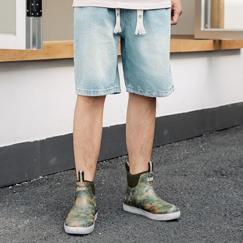 Image of Rain Boots for Men, Waterproof Ankle Mens Deck Boots Anti-Slip Comfort Rubber Boots Chelsea Garden Shoes for Yard Fishing Outdoor Work