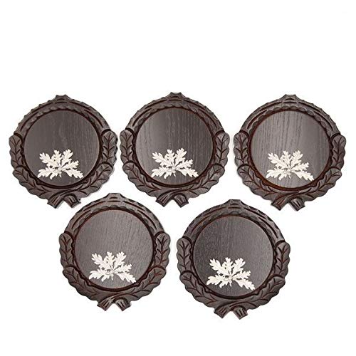 GTK - Juego de 5 placas de cuña talladas oscuras AF 14 cm con 5 hojas de roble de 6 hojas, tabla de cuñas, tabla de especias, cartel para trofeos