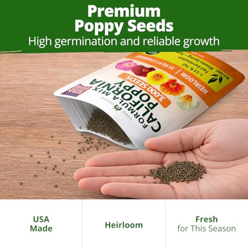 Image of HOME GROWN California Poppy Formula Mix Flower Seeds for Spring 2026 Planting, Eschscholzia californica, 3000 Seeds 3.9g, Heirloom Non-GMO California Wildflower Seeds Bulk, Poppy Flower Seed