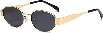 Retro Gold Oval Sunglasses for Women Men Trendy Metal Frame Sun Glasses Classic 90s Vintage Shades Fashion