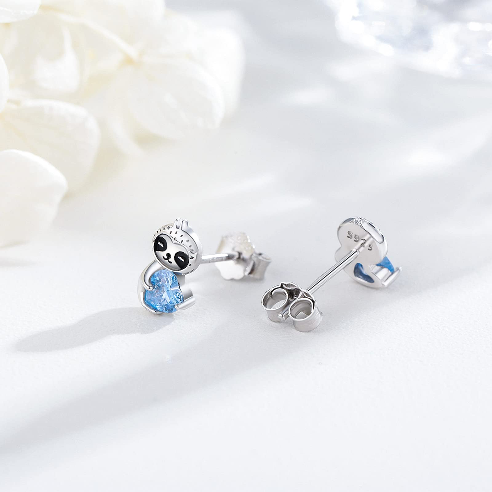 REDSUN Orecchini a perno in argento Sterling 925 a forma di bradipo, polpo, delfino, tartaruga, gatto, a forma di cuore, con cristalli, per ragazze, simpatici animali, gioielli regalo per donne