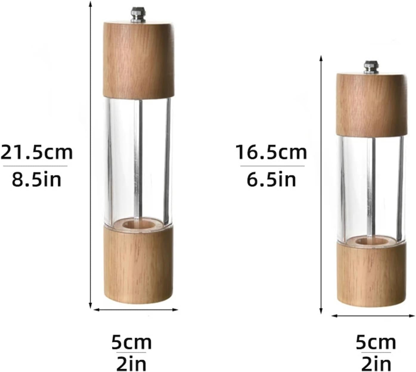 Wooden Manual Salt and Pepper Mill with Adjustable Ceramic Core & Acrylic Body(21.5x5cm)
