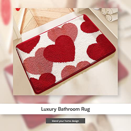 Tyrafry Cute Bathroom Rugs, Soft Thick Shower Rug Non Slip Bath Runner Rug Water Absorbent Kitchen Rug Gifts For Mom Wedding Decoration Machine Washable Floor Mat, 15.7 X 23.6 Inches, Heart #TOP2