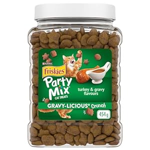 Friskies Party Mix Cat Treats, Gravy-licious Crunch Turkey and Gravy – 454 g Cannister (1 Pack)