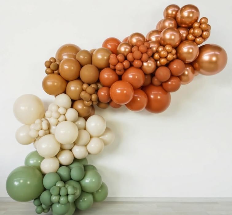 Image of Funhot Sage Green Brown Balloons Set, 60 Pcs Jungle Safari Party Balloons, 12 Inch Olive Green Orange Beige Latex Balloon Helium for Kids Wild Woodland Birthday Wedding Baby Shower Party Decorations