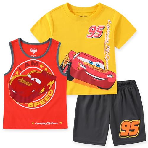 Image of Disney Cars Lightning McQueen Boys Short Sleeve T-Shirt, Tank Top and Shorts 3 Piece Set for Big Kids