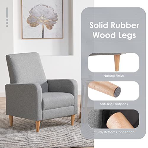 Image of COLAMY Mid-Century Modern Accent Chair, Fabric Upholstered Living Room Chair with Back Pillow & Solid Wood Legs, Comfy Armchair for Living Room, Bedroom, Single Sofa, Grey