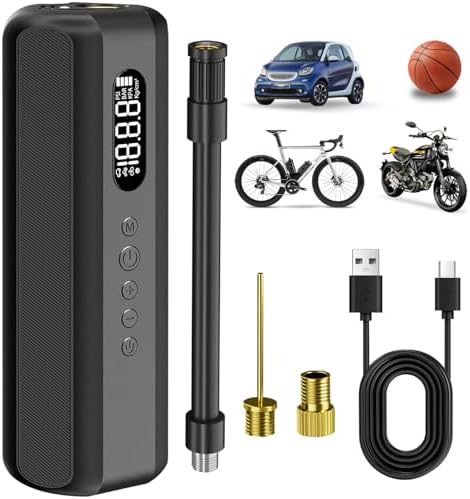 Tire Inflator Portable Air Compressor 150PSI Air Pump with Gauge Portable Electric Bike Pump for Road Bike, Mountain Bike,Motorcycle with LED Light, Presta Valve Accessories, Storage Bag