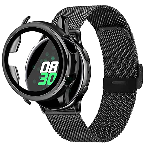 VISOOM Uhrenarmband 20mm Kompatible Für Samsung Galaxy Watch 4/Watch 5 40mm 44mm Pro 45mm/Watch 3 41mm/Watch 4 Classic 42mm 46mm/Active 2, Edelstahl Metall Mesh Armband Mit Schutzhülle, Schwarz Cover