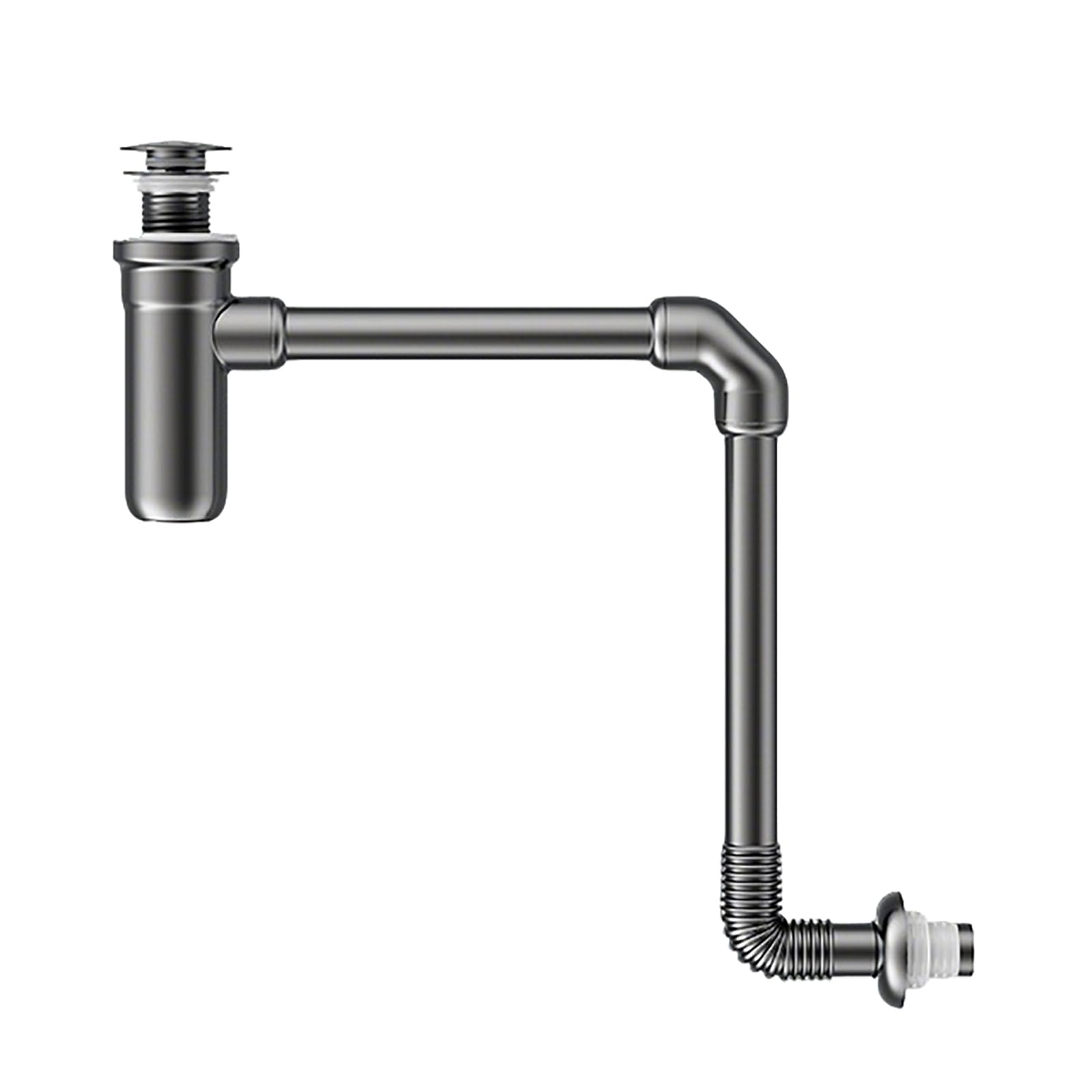 Sifon Lavabo con Rebosadero,Válvula Click Clack Lavabo,Altura Ajustable,Sifón Lavabo Flexible,Sifon Cocina Fregadero,Normalizado 11/4" Cromado,Ceniza de Pistola