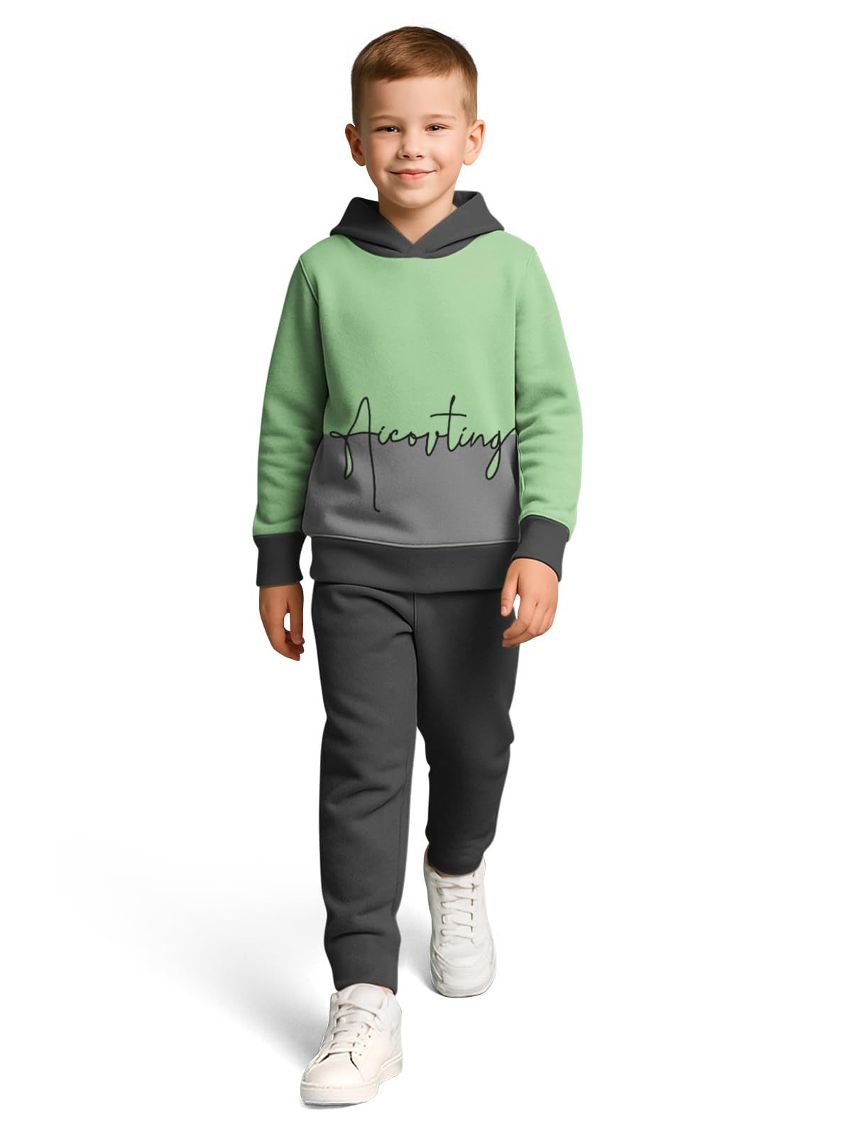 HELLCAT Trendy Co-ords With Hoodie Sweatshirt and Trackpant Clothing Set for Boys Green/TPS Grey 9-10 Years