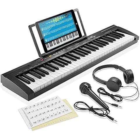 Ashthorpe 61-Key Digital Electronic Keyboard Piano for Beginners, Includes Headphones, Mic and Keynote Stickers Cover