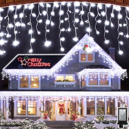 82ft 792 LED 176 Drops Christmas Lights, Outdoor Hanging lights with 8 Modes and Timer Memory, Plug In Outside Waterproof Curtain String Lights for House Fence Tree Holiday Decorations (Cool White)