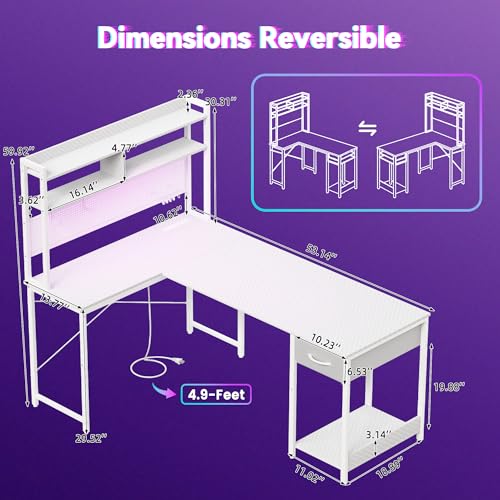 Apicizon L Shaped Gaming Desk 53" with Hutch, LED Light and Drawer by Apicizon - Used condition - Image 5