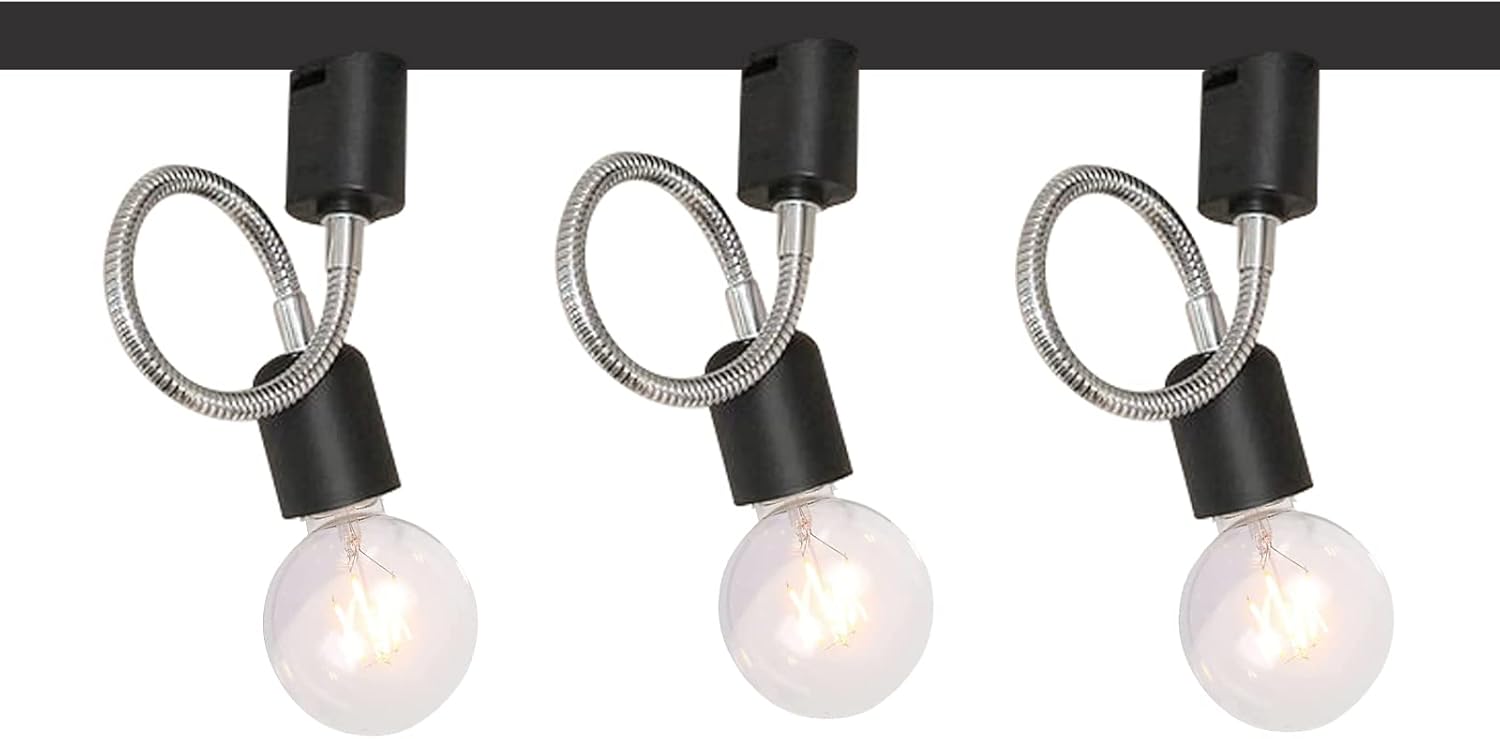 Set of Three J-Type Track Lighting Simple Design Black Mini E26/E27 Base Track Mount Flexible Angle Adjusted Pendant Light Fixtures for Gallery Showcase Kitchen Sink(No Bulb & Track)