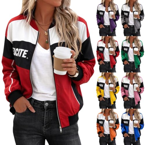 Womens Racing Jackets Casual Vintage Zip Up Race Car Bomber Jackets Red L - image 1