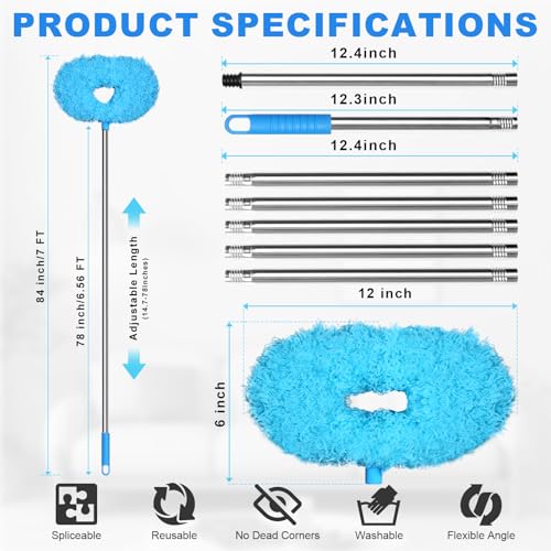 Image of Storystore Ceiling Fan Cleaner Duster - Adjustable Duster with Extension Pole,Dusters for Cleaning Fan Blade, Walls and Cobweb (7FT /Blue)