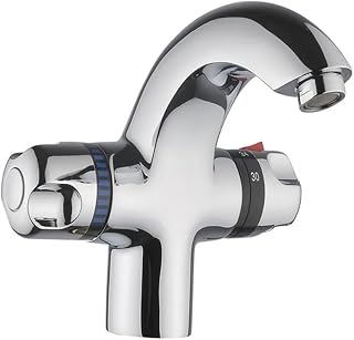 Grifo termostático de cobre para lavabo con conexiones de entrada dobles G1/2, temperatura de salida estable independientemente del caudal, grifo termostático de cocina