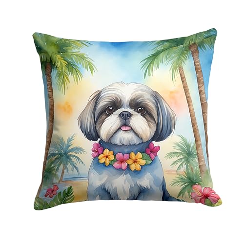 Caroline's Treasures Luau Party Decorative Throw Pillow, 14Hx14W, Shih Tzu 6521