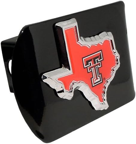 Texas Tech Red Raiders "Black with Color “TT” Texas State Shape Emblem" NCAA College Sports Trailer Hitch Cover Fits 2 Inch Auto Car Truck Receiver