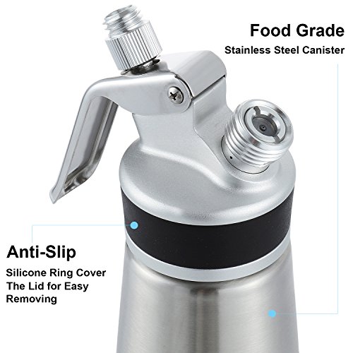 Whipped Cream Dispenser Stainless Steel Cream Whipper Professional Whip Cream Maker 6 Decoration Tips (1 Pint)