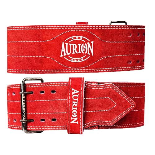 Image of Aurion Sued Leather Powerlifting Gym Belt-XS | Weight Lifting Belt for Heavy Workout for Men & Women | Professional Heavy Weight Lifting Belt - Red