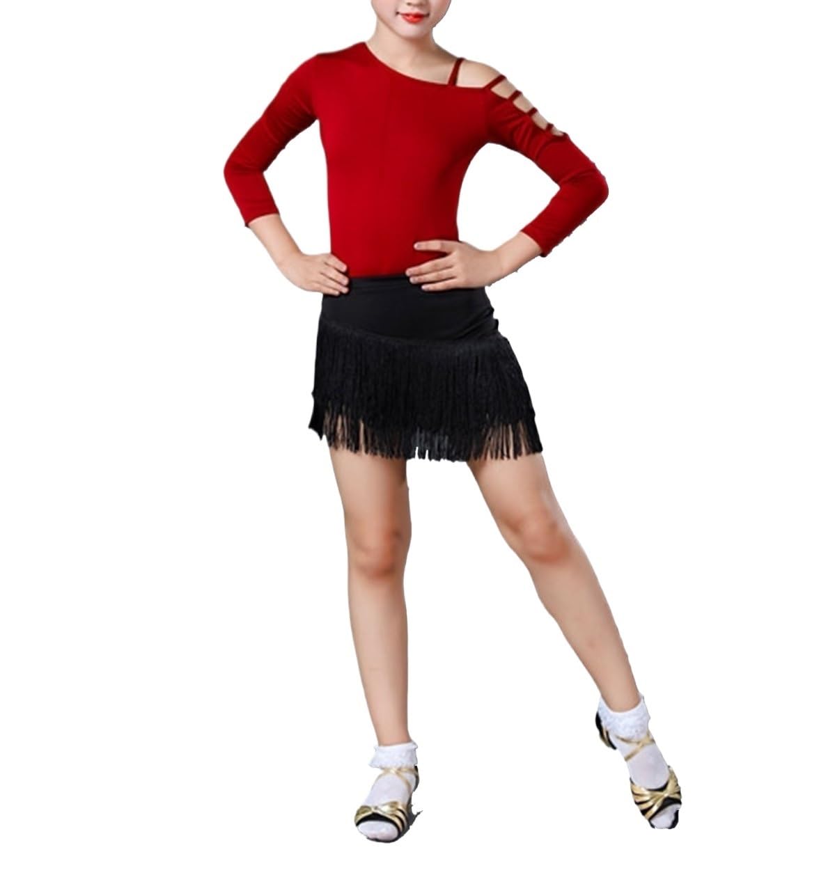 Vestito da Ballo da Sala Latino con Frange for Ragazze, Mini Gonna da Ballo for Bambini con Body in Due Pezzi, for Costume da Spettacolo Gonne da Ballo ChaCha Salsa Tango
