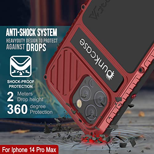Punkcase 14 Pro Max Waterproof Aluminum Case [Metal Extreme 3.0 ] Ip68 Military Grade Bumper Cover W/Buillt In Screen Protector & Kickstand | Ultimate Protection For Iphone 14 Pro Max (6.7") [Red] #TOP4