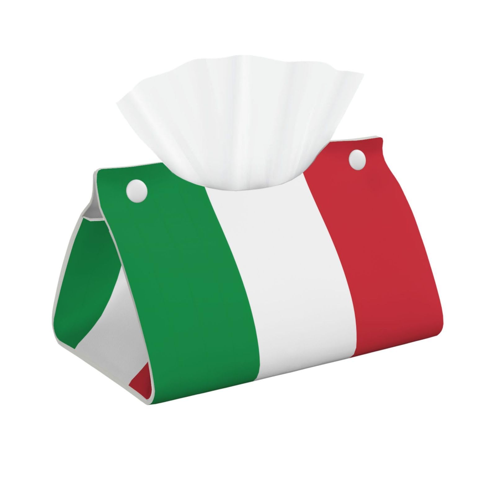 Italian flag Rectangular Leather Tissue Box Cover, Folding Facial Tissue Holder Dispenser for Car