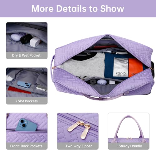 Image of Duffle Bag for Travel, Weekender Bag with Shoe Compartment, Carry On Overnight Bag for Women Gym Bag, Purple-rolling version