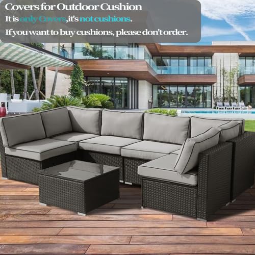 Frxeyaliz 14Pcs Outdoor Cushion Covers Replacement Washable w/Zipper for 6-Seaters Sofa Patio Slipcovers Set Seat and Back Covers Only-25.6x25.6x3.9inch by Frxeyaliz - Image 3