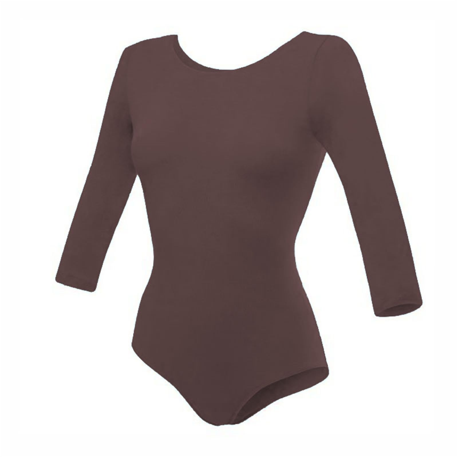 Maillot Gimnasia Ritmica Niña Maillot de ballet for mujer adulta, manga 3/4, for gimnasia, baile, informal, básico, cuello redondo, mono de una pieza for actuaciones escénicas(Brown,XXXL)