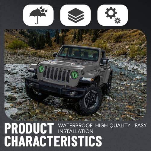 Image of 2PCS Beast Eyes Headlight Decals, 3D Stereo Eyes Headlight Decal Stickers, Car Body Window Bumper Decoration Stickers, Car Accessories Round Headlight Decal for Jeep Wrangler (Green)