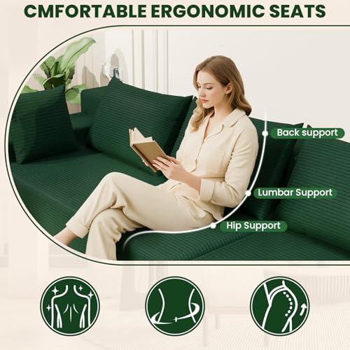 Image of LEVELEVE 107 inch Cloud Sectional Couch with Deep Seat,Modern Modular Sofa with L-Shape Chaise,No Assembly Required, Upholstered Couches for Living Room Bedroom(Green,Right Facing Chaise)