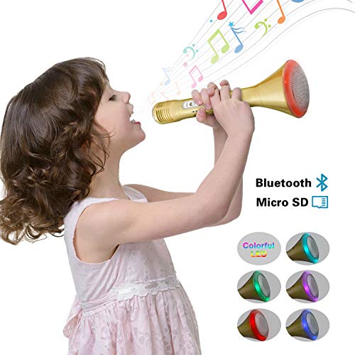 Toys for 3-12 Year Old Girls Boys, TOP TOY Wireless Bluetooth Karaoke Machine Christmas Xmas Halloween Birthday Gifts for Girls Age 3-12 Party Supplies Stocking Stuffers Stocking Fillers Gold TTK111