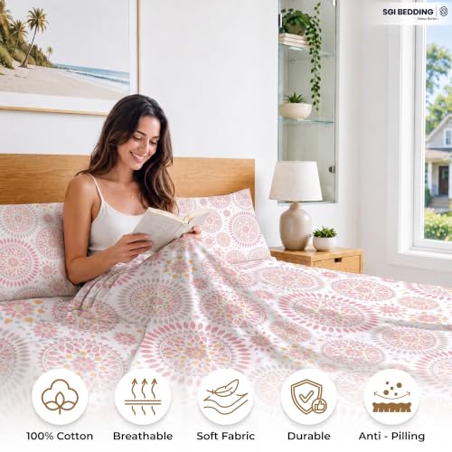 Image of SGI bedding 100% Egyptian Cotton Sheets Full XL Size - 600 Thread Count Sheets Set, Soft, Cooling, 15 inch Deep Pocket, Luxury Hotel Bedding, Breathable, Durable - Boho Mandala
