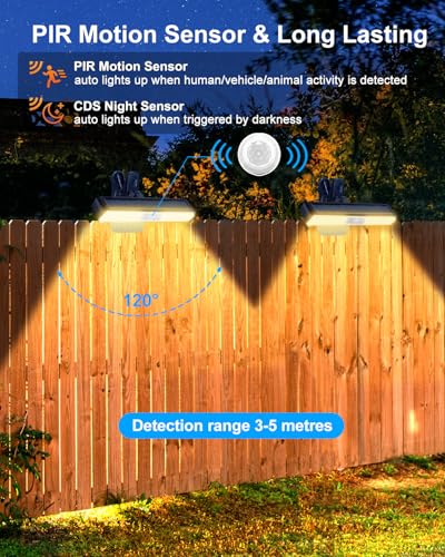 PEAKRO Solarlampen für Außen, 2 Stück Clip-on Solarleuchte mit Bewegungsmelder, 3 Modi LED Solarleuchten für Außen, IP65 Wasserdichte Solar Light für Garten Zäune Dachrinnen Warmes Licht Beleuchtung