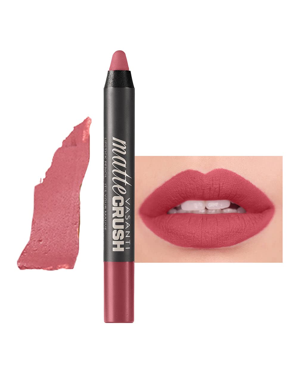 Matte Crush Lipstick Pencil – Blushing Natural Pink – Soft, Velvety Matte Finish, Waterproof, Smooth Application – Natural, Vegan, Paraben-Free Lip Color