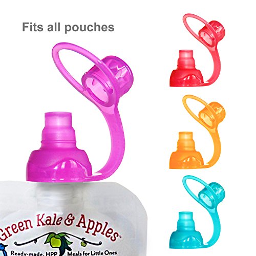 ChooMee Sipn Food Pouch Toppers | 4 CT | Four Colors | Prevent Spills and Protect Childs Mouth While Promoting Feeding Independence