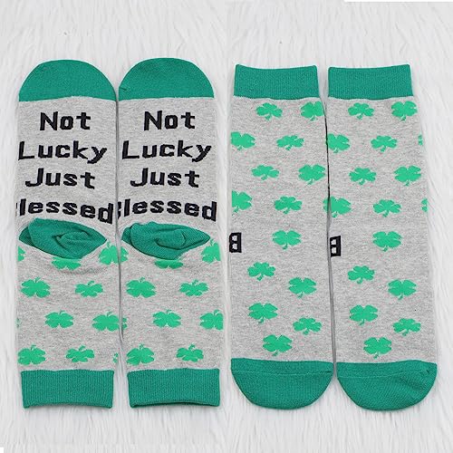 MBMSO Shamrock Socks 2 Pairs Not Lucky Just Blessed Socks 4 Leaf Clover Gifts Irish Blessing Socks Irish Good Luck Gifts4