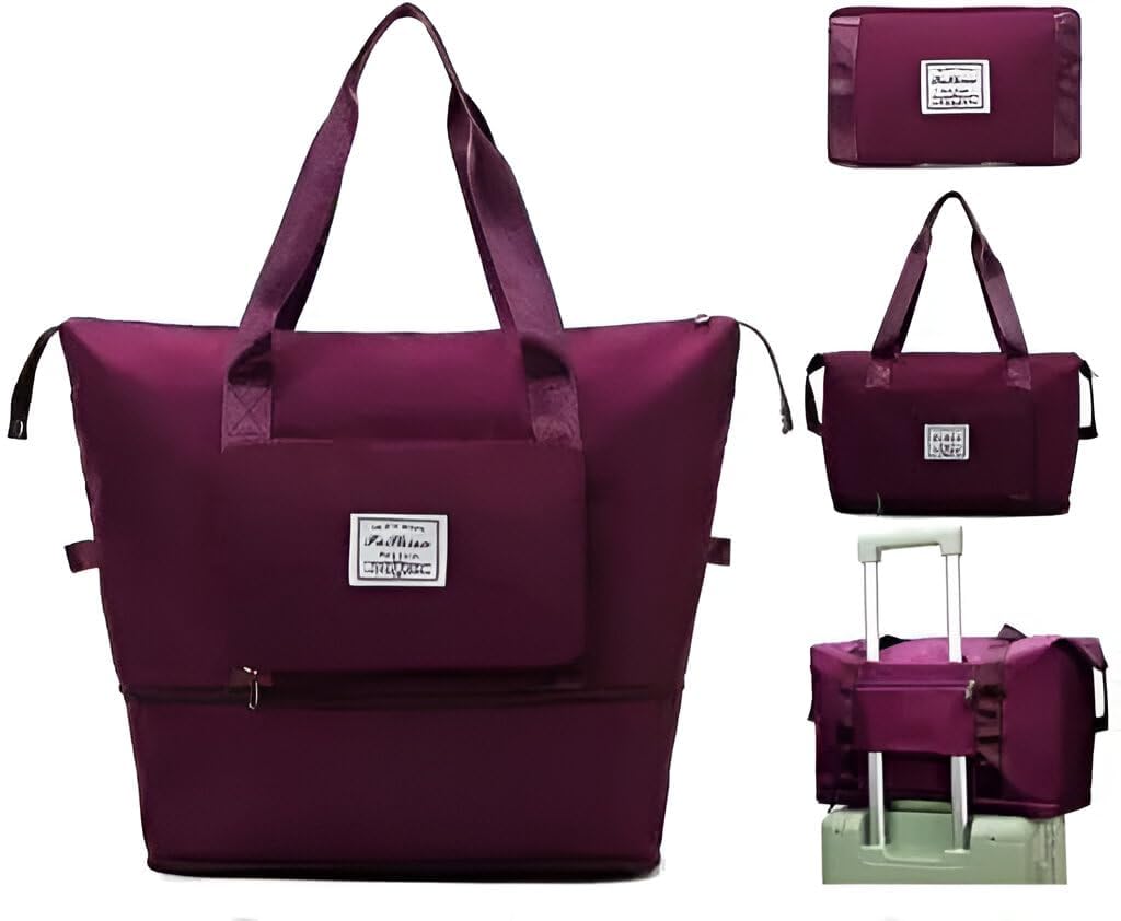 Waterproof Travel Bags 41 Liter Expandable for Women,Duffle Bags with Handle for Women Luggage,Foldable Vanity Traveling Companion Hand Bag for Ladies Personal Items Large Weekend (Wine)-image-6