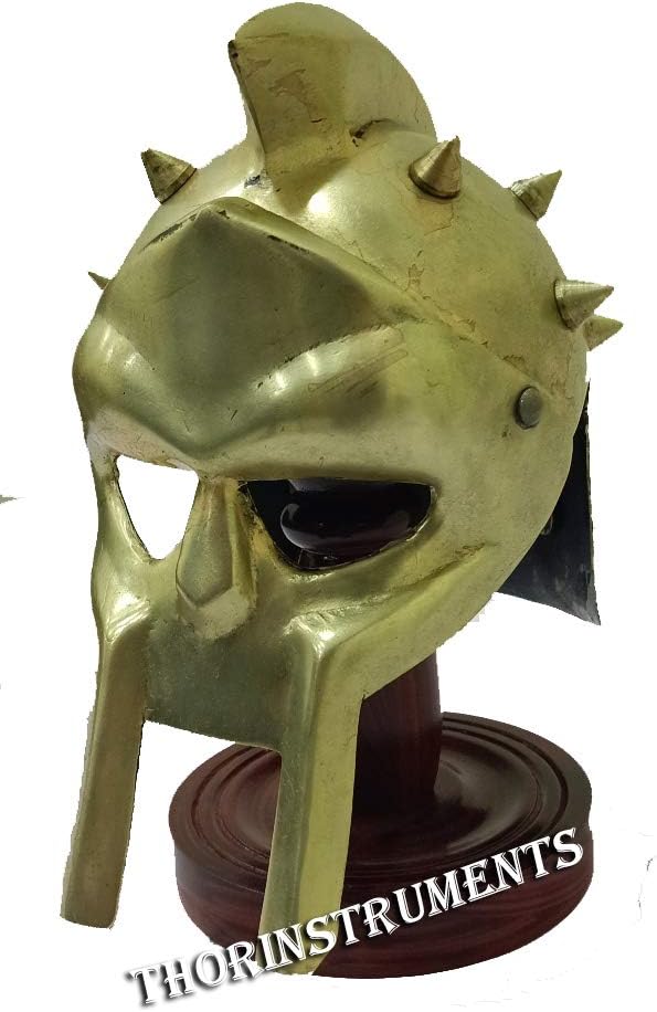 THORINSTRUMENTS Brass Mini Gladiator Medieval Armor Helmet Table Top Office Decor On Stand Rustic Vintage Home Decor Gifts