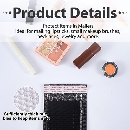 Henoyso 100 Pcs Bubble Mailer 4 Sizes Self Adhesive Black Waterproof Padded Envelopes Cushioning Seal Bubble Shipping Envelopes for Mailing Packaging Small Business Packing Supplies — view 3