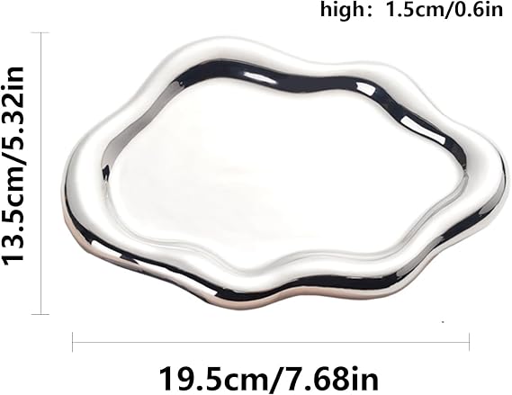 Ceramic Jewellery Dish Trinket Dish, Cloud Shape Tray Jewellery Dish Small Key Tray for Mother's Day/Christmas/Thanksgiving/Birthday Gift (Silver)