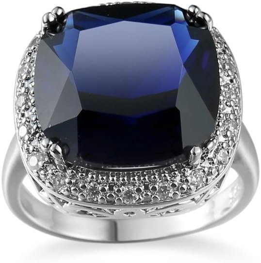 LIOYSIUT 925 Sterling Silver Solitaire Ring Vintage Ladies 925 Sterling Silver Sapphire Diamond Rings Square Zircon Ring Womens Blue Gemstone Engagement Wedding Promise Band coktail Ring Size 8