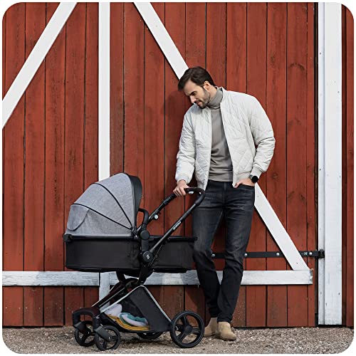skiddoü Kinderwagen 2 in 1 Nasjo, leichter Buggy und Babywanne, robuste Aluminiumrahmen, kompakte Größe, Blockademöglichkeit der Vorderräder, Handbremse, Belüftungssystem, hellgrau, 2020072, Standard – Bild 4