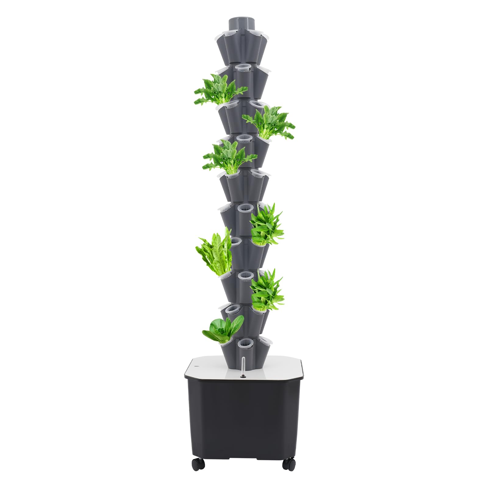 Eapmic Hydroponics Tower Garden 10-Tier 50-Hole Vertical Planter Grey Indoor/Outdoor Garden Kit Auto Watering 45L Water 