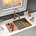 27 Inch Gold Undermount Kitchen Sink Workstation-VASOYO 27x19 Undermount Sinks 16 Gauge Stainless Steel Brushed Gold Single Bowl Deep Kitchen Sink with Cutting Board