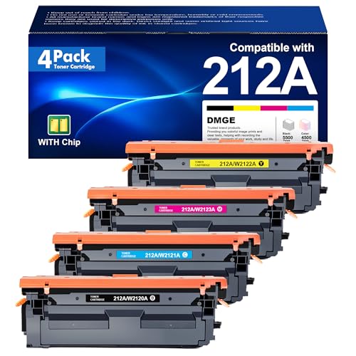 Image of 212A 212X Toner Cartridges 4 Pack (with Chip) - Replacement for HP 212A 212X W2120A W2120X, Works for Color Enterprise M555dn M554dn M555x M554 M555 MFP M578 Printer (Black, Cyan, Yellow, Magenta)